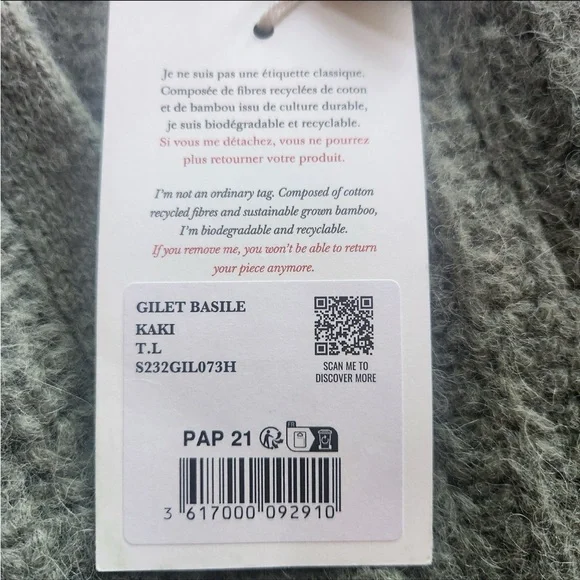 NWT Sezane Paris Gilet Basile cardigan sweater in khaki green size L - Picture 9 of 12